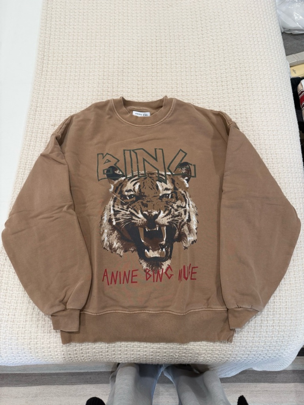 Anine Bing Tan Tiger Graphic Crewneck Sweatshirt
